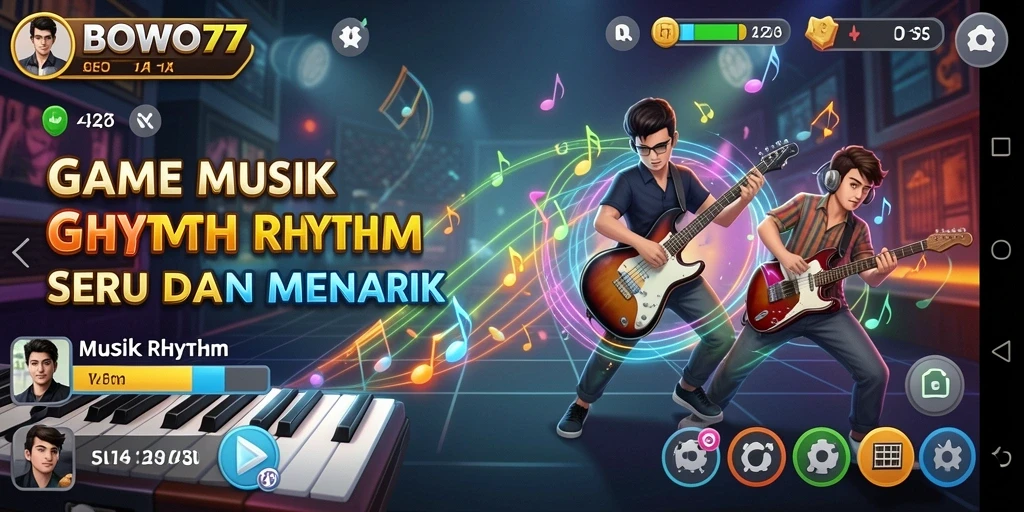 Antarmuka menarik dengan berbagai pilihan lagu Musik Rhythm.