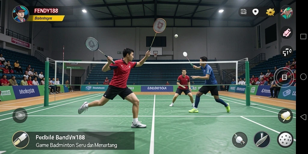 Antarmuka FENDY188 menampilkan grafis Badminton yang menawan dan kontrol intuitif.