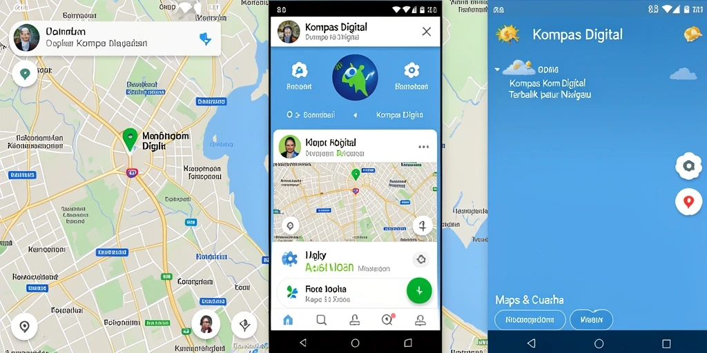 Antarmuka KAGANDAN yang menampilkan fitur kompas digital.