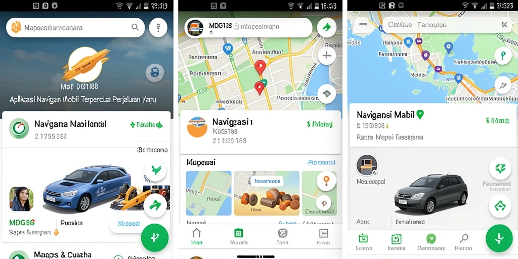 Tampilan antarmuka MDG188 dengan fungsi navigasi mobil yang canggih.