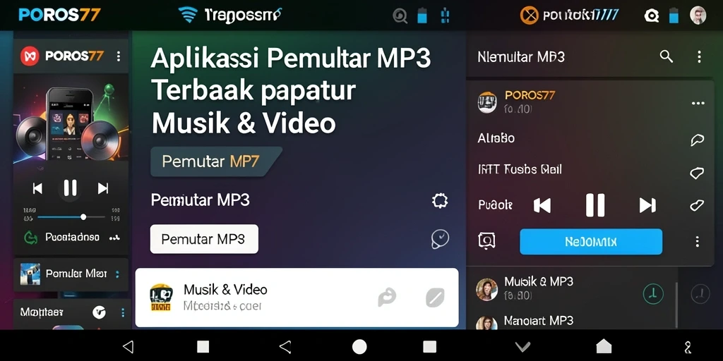 Tampilan antarmuka POROS77 Pemutar MP3 yang sederhana dan elegan.