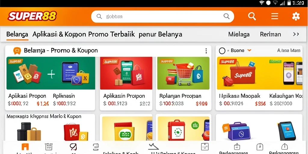 Tampilan antarmuka aplikasi SUPER88 dengan berbagai promo menarik.